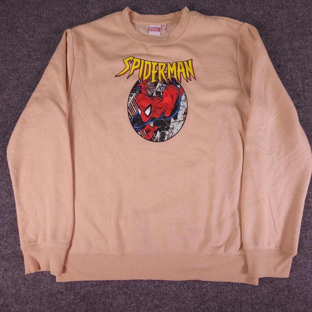 Spider-Man Sweatshirt M Vintage‎ Look 1990s Mid 90s Comic Pages Tan